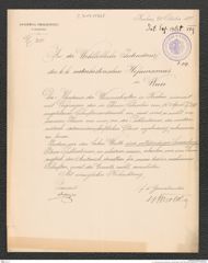 k.k. naturhistorisches Hofmuseum, Intendanzakten 1885-1896 (Hauer), Aktenzahl Z.717/1889, Seite 1
